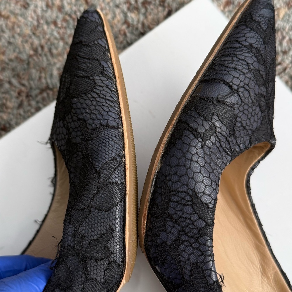 Valentino Garavani Black Lace Slip On Pointed Toe Heels Pumps Shoes Size 37 - Picture 6 of 17